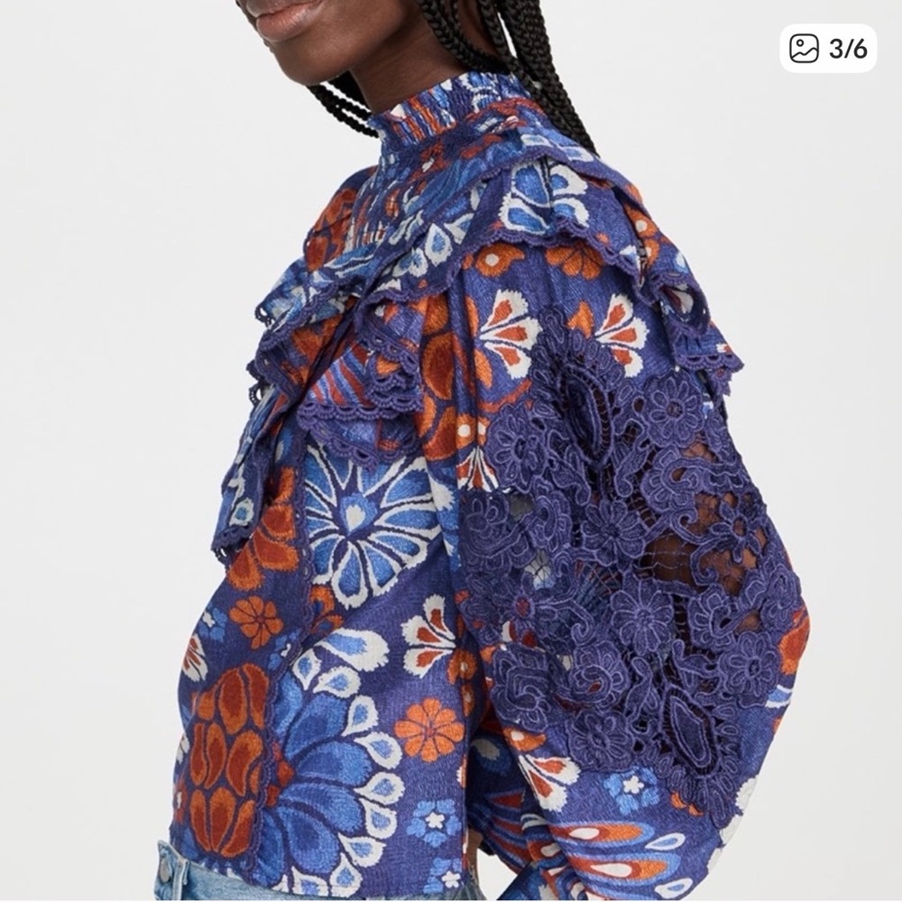 FARM Rio Blue and Orange Floral Blouse